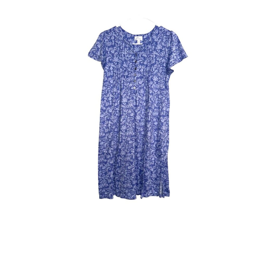 Aria Collection Blue Short Sleeve Floral Button Front Dress M 95% Recycled Polye